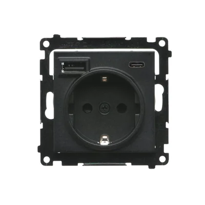 Prise Schuko Simon 55 WMDW-001115-149 avec chargeur USB C+A intégré (module), 2,1 A, 5 V CC, 230 V ; Noir mat