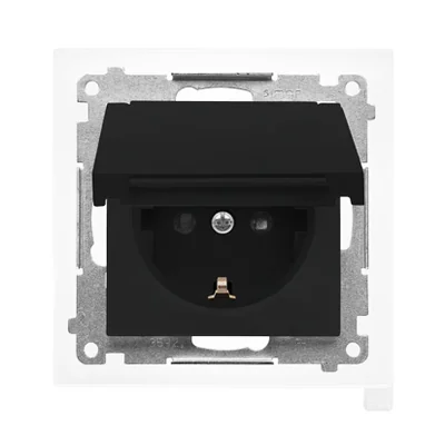 Prise Schuko Simon 55 WMDW-321102-149 pour version IP44 avec obturateurs et joint d'étanchéité (module) 16 A, 250 V~, connecteurs rapides. Rabat couleur couvercle ; noir mat