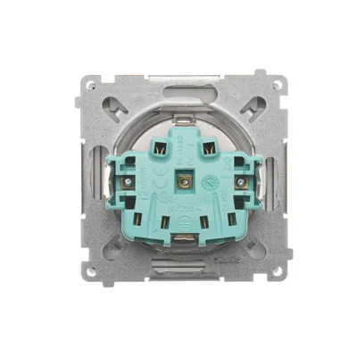 Prise Schuko Simon Basic WMBW-73111x-J011 pour version IP44 (module) 16 A, 250 V~, bornes à vis ; acier inoxydable. Clapet transparent.