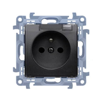 Prise Simon 10 WC-GZ1BCXXX-01-49A avec mise à la terre, version IP44 avec joint et clapet transparent (module), 16 A, 250 V~, connecteurs rapides ; noire