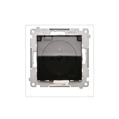 Prise Simon 54 WMDW-53111x-049 pour version IP44 AVEC JOINT (module) 16 A, 250 V~, bornes à vis, clapet transparent ; noir *Joint pour châssis S54 PREMIUM