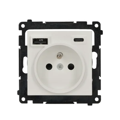 Prise Simon 55 WMDW-001114-111 avec chargeur USB C+A intégré (module), 2,1 A, 5 V CC, 230 V ; blanc mat