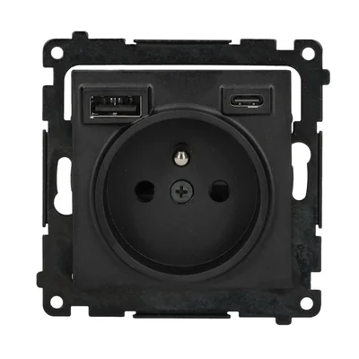 Prise Simon 55 WMDW-001114-149 avec chargeur USB C+A intégré (module), 2,1 A, 5 V CC, 230 V ; Noir mat
