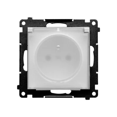 Prise Simon 55 WMDW-50122x-111A pour version IP44 sans joint (module) 16 A, 250 V~, connecteurs rapides. Rabat transparent ; blanc mat