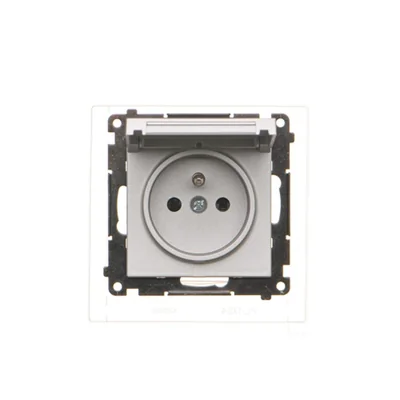 Prise Simon 55 WMDW-50123x-143 pour version IP44 avec joint (module) 16 A, 250 V~, connecteurs rapides. Rabat couleur couvercle ; aluminium mat