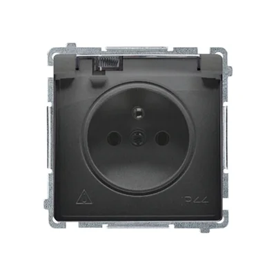 Prise Simon Basic WMUW-53110x-Y021 avec mise à la terre, étanche aux projections d'eau IP44 (module), 16 A, 250 V~, bornes à vis. Rabat transparent ; noir