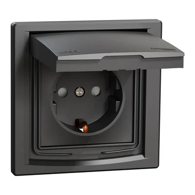 Prise simple ASFORA SCHUKO IP44 anthracite
