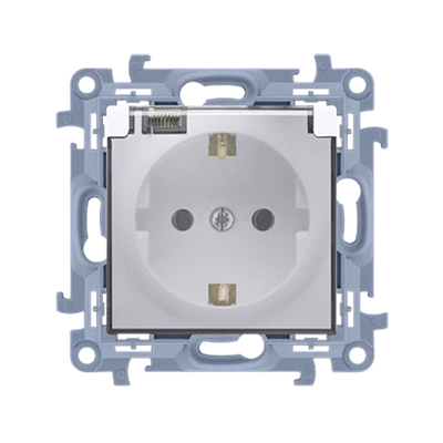 Prise simple avec mise à la terre schko IP44 avec joint (module) 16A 230V blanc avec volet transparent