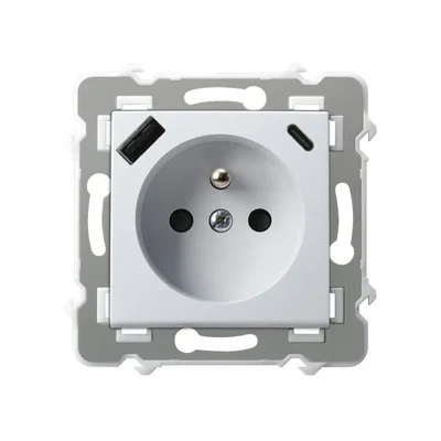 Prise simple SZAFIR avec mise à la terre et obturateurs de courant, chargeur USB A+C - blanche