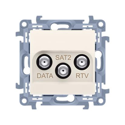 Prise terminal SIMON 10 RTV-DATA-SAT (module) 1xWE 5÷2400 MHz, 3xWY "F", (RTV:88÷900 MHz), (DATA: 5÷900 MHz), (SAT: 950÷2400 MHz) , crémeux