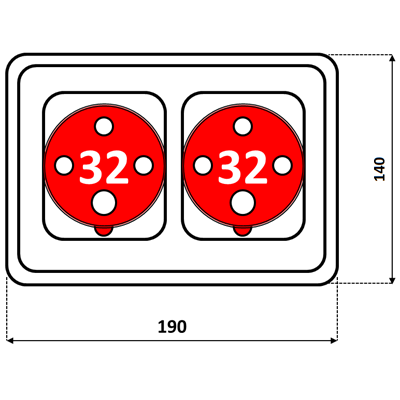 Пристрій розподільчий 2x32A 4p TVM 21 IP44