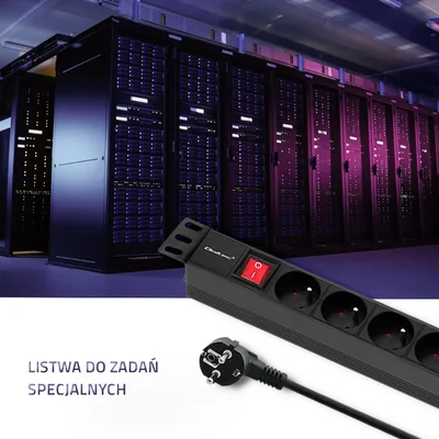 Prodlužovací kabel Qoltec PDU pro 19'' RACK | 1U | 16A | 8x FRENCH | 2m