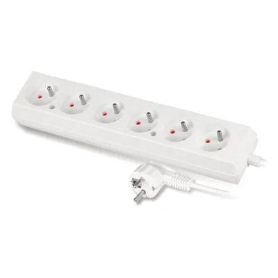 Prodlužovací kabel s šesticestnou zásuvkou 6x2p+Z 10A 5m bílý