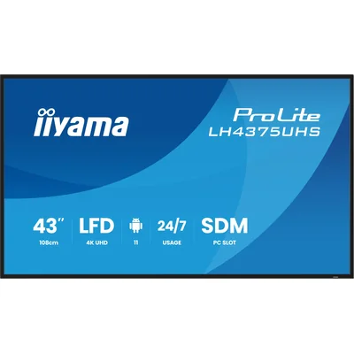 Profesionální digitální signage monitor iiyama ProLite LH4375UHS-B2AG 43” 4K UHD IPS LED, 24/7, Android, iiSignage²