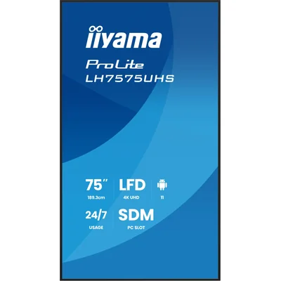 Profesjonalny monitor Digital Signage iiyama ProLite LH7575UHS-B2AG 75” 4K UHD IPS LED, 24/7, Android, iiSignage²