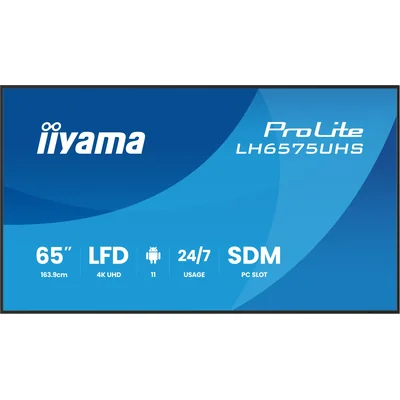 Professional Digital Signage Monitor iiyama ProLite LH6575UHS-B2AG 65” 4K UHD IPS LED, 24/7, Android, iiSignage²