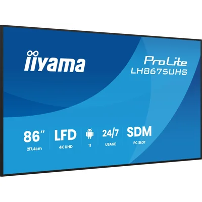 Professional Digital Signage monitor iiyama ProLite LH8675UHS-B2AG 86” 4K UHD IPS LED, 24/7, Android, iiSignage²