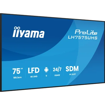 Professioneller Digital Signage Monitor iiyama ProLite LH7575UHS-B2AG 75” 4K UHD IPS LED, 24/7, Android, iiSignage²