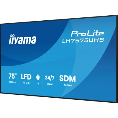 Professioneller Digital Signage Monitor iiyama ProLite LH7575UHS-B2AG 75” 4K UHD IPS LED, 24/7, Android, iiSignage²