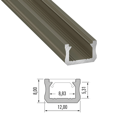 Profil LED natynkowy B (wąski), długość 202cm, aluminiowy