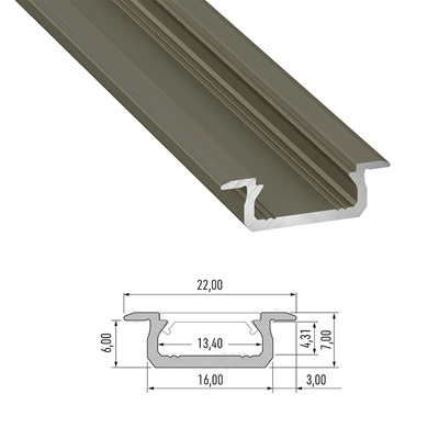 Profil LED Podtynkowy B, 202cm, aluminiowy, srebrny anodowany