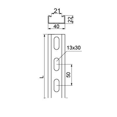 Profilé de caniveau galvanisé renforcé, longueur 0,4 m, largeur 40 mm, hauteur 22 mm