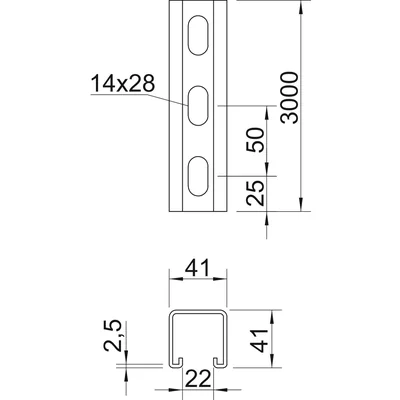 Profilé perforé MS4141PP3000FT, largeur du joint 22 mm