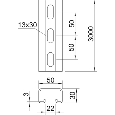 Profile rail, CPS 5 L 3M FT