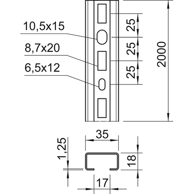 Profile rails. 1268 sl zinc steel, 1268 L 2M FS
