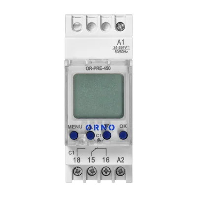 Programmateur électronique astronomique et horaire, 52 programmes, 3 langues de menu, 1 sortie relais 16 A/230 V, coupure nocturne, largeur 2 modules, DIN TH-35 mm