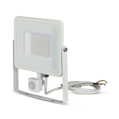 Projecteur LED SMD 50 W avec détecteur de mouvement / Puce SAMSUNG / Couleur : 3000 K / Boîtier : Blanc