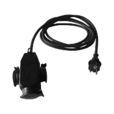 Prolunga a 3 vie, 3x2P+Z in gomma nera H05RR-F 3x1,5mm² - 15m IP-44, con spina dritta stampata UNISCHUKO 250~/16A PS3-3015G