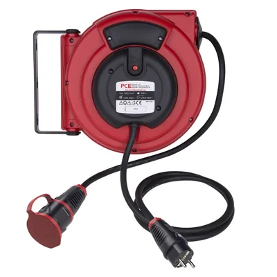 Prolunga autoavvolgente su tamburo con freno 10m H05VV-F 3x2.5 con spina e presa in gomma 230V per montaggio a soffitto o a parete (170x310x330) IP44