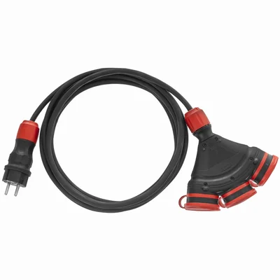 Prolunga per cantiere PS-X3/54/10M/3X1.5/H05RR-F, 3 prese; IP54; 16A; H05RR-F; 3x1.5; 10m; nero-rosso