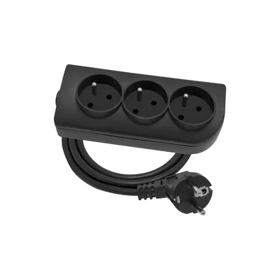 Prolunga portatile a 3 vie, 3x2P+Z nera 250V~/16A 3x1,5mm² PVC - 1,5 m con spina UNISCHUKO angolata stampata e fori di montaggio, Classic PSN-301.5-2