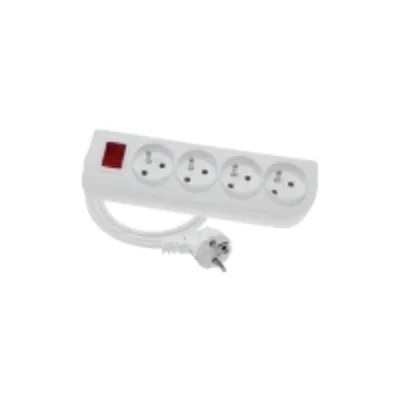 Prolunga portatile a 4 vie, 4x2P+Z bianca con interruttore illuminato 250V~/16A 3x1,5mm² PVC - 1,5 m con spina UNISCHUKO angolata stampata e fori di montaggio, Classic PSN-401.5W-1.5