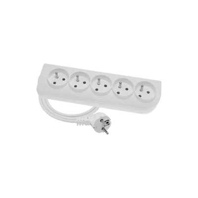 Prolunga portatile a 5 vie, 5x2P+Z bianca 250V~/16A 3x1,5mm² PVC - 1,5 m con spina UNISCHUKO angolata stampata e fori di montaggio, Classic PSN-501.5-1.5