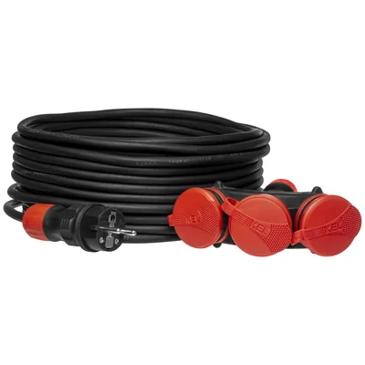 Prolunga PS-X3/54/30M/3X2.5/H05RR-F X3, cavo in gomma H05RR-F nero 3x2.5mm2, IP 54, spina e presa nere e rosse, cavo nero