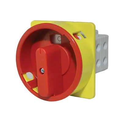 PROMET Panel-mount cam switch lockable with 3 padlocks (5-8mm), red knob, 0-I (on - off), 40A, 3-pole, IP40