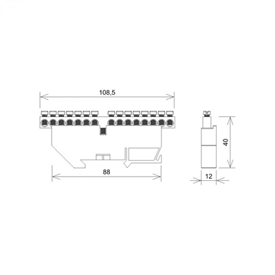 Protective terminal block 15-module 15x16 mm2 blue