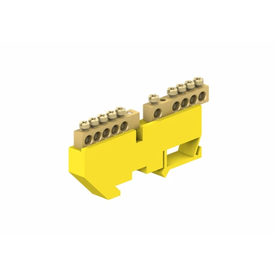 Protective terminal block for 5-module TH rail 5 x 16mm² + 5 x 16mm² yellow