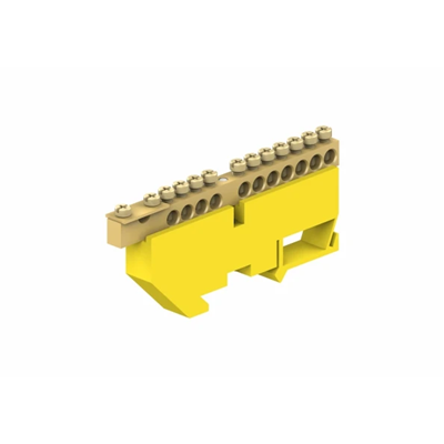 Protective terminal strip for 11-module TH rail 11 x 16mm² + 1 x 35mm² yellow