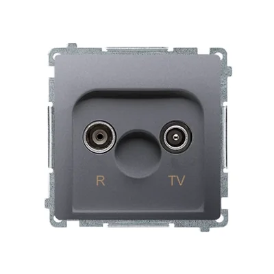 Průchozí R-TV anténní zásuvka (modul), 10dB útlum inox (metalický)