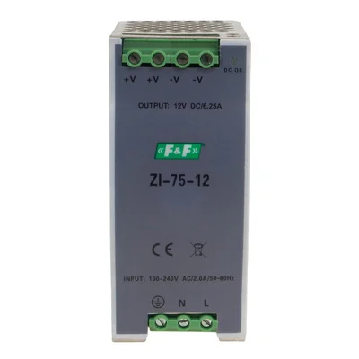 Průmyslové spínané napájecí napětí vstup 90÷264V AC/120÷370V DC P=75W napětí Př. 12V DC