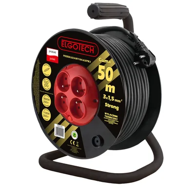 Przedłużacz bębnowy STRONG 4 gniazda z/u 50m H05RR-F 3x1,5 czarny