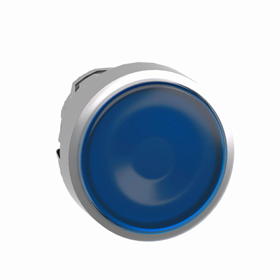 Przycisk płaski niebieski push-push LED metalowy bez oznaczenia