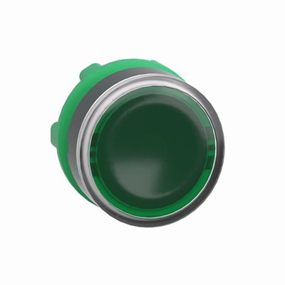 Przycisk płaski zielony push-push LED plastikowy bez oznaczenia