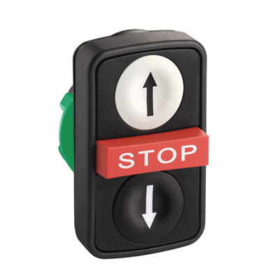 Przycisk potrójny biały/STOP/czarny samopowrotny plastikowy góra/STOP/dół