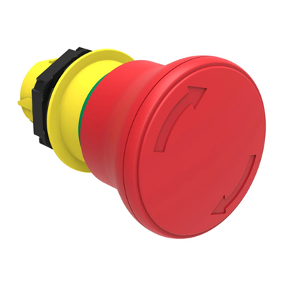 Przycisk sterowniczy, grzybkowy, czerwony, bez adaptera, odblokowanie przez obrót, fi 40mm