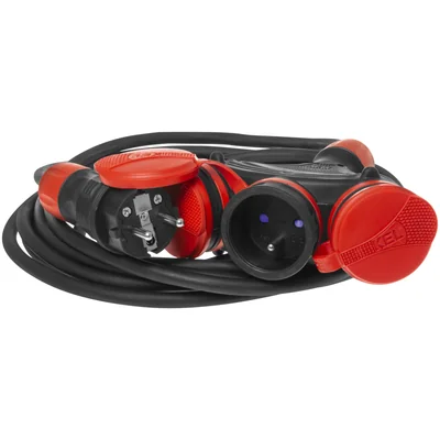 PS-X3/54/10M/3X1.5/H05RR-F Prodlužovací kabel pro stavební účely, 3 zásuvky; IP54; 16A; H05RR-F; 3x1.5; 10m; černo-červený